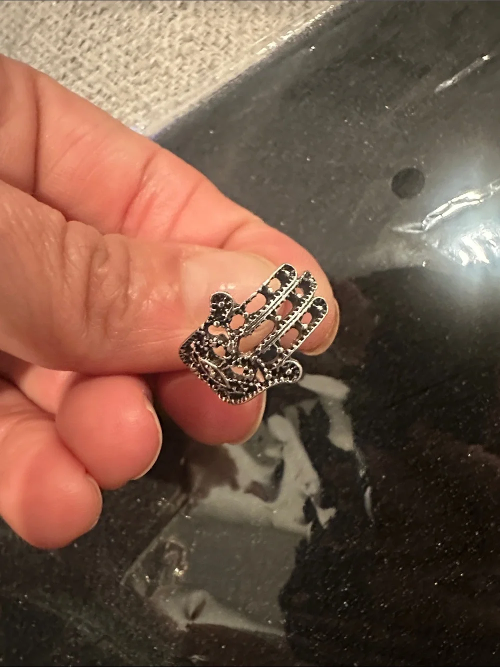 Silver Hamsa Hand Ring size 6